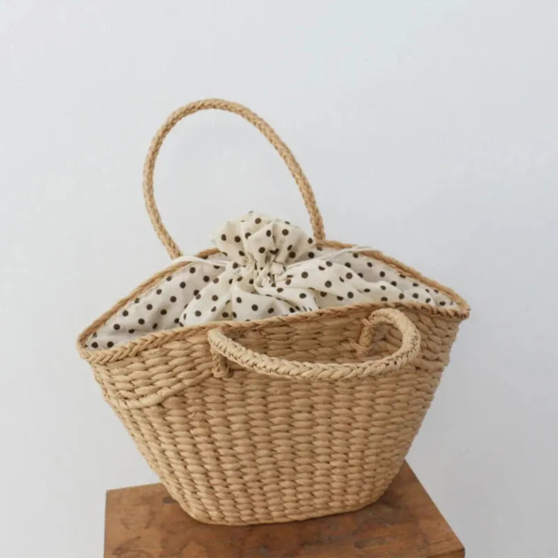 Summer New Straw Woven Braided Top Handle Travel Shopping Bucket Simple Large Handbags