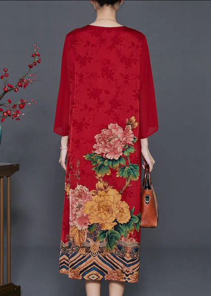 Red Tasseled Print Silk Oriental Dresses Summer