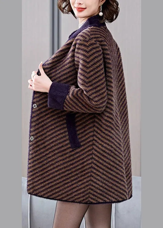 Boutique Coffee Triped Striped Mink Velvet Coats Spring