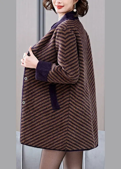 Boutique Coffee Triped Striped Mink Velvet Coats Spring