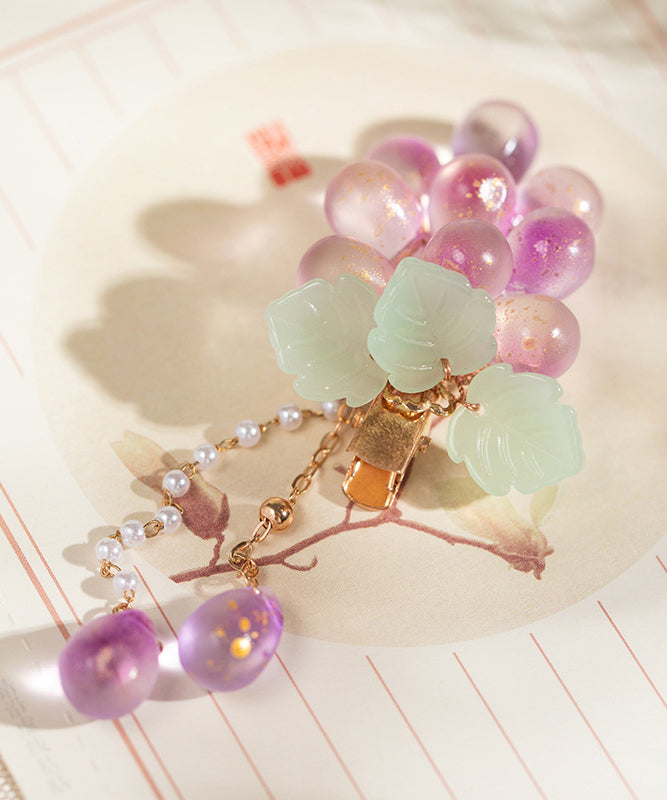 Purple Copper Overgild Jade Grape Tassel a Pair Hairpin