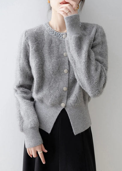 French Grey V Neck Button Knit Cardigans Spring