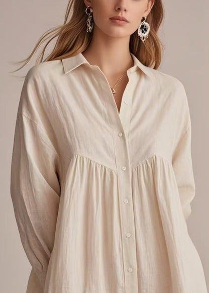 Apricot Oversized Hollow Out Cotton Long Shirts Spring