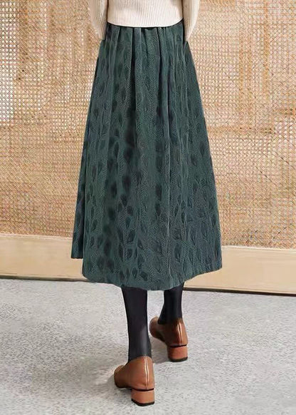 Green Wrinkled Jacquard Patchwork Cotton Skirt Spring