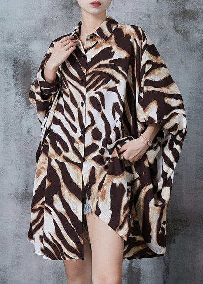 Oversized Leopard Print Chiffon Long Shirts Batwing Sleeve