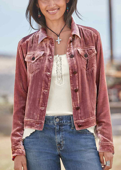 Boutique Pink Peter Pan Collar Patchwork Velvet Short Coat Fall