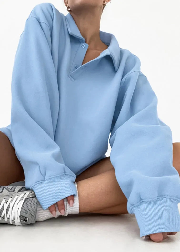 Stylish Blue Peter Pan Collar Cotton Sweatshirts Top Fall