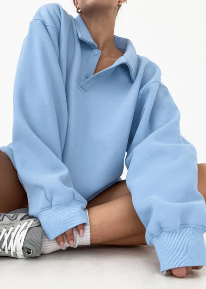 Stylish Blue Peter Pan Collar Cotton Sweatshirts Top Fall