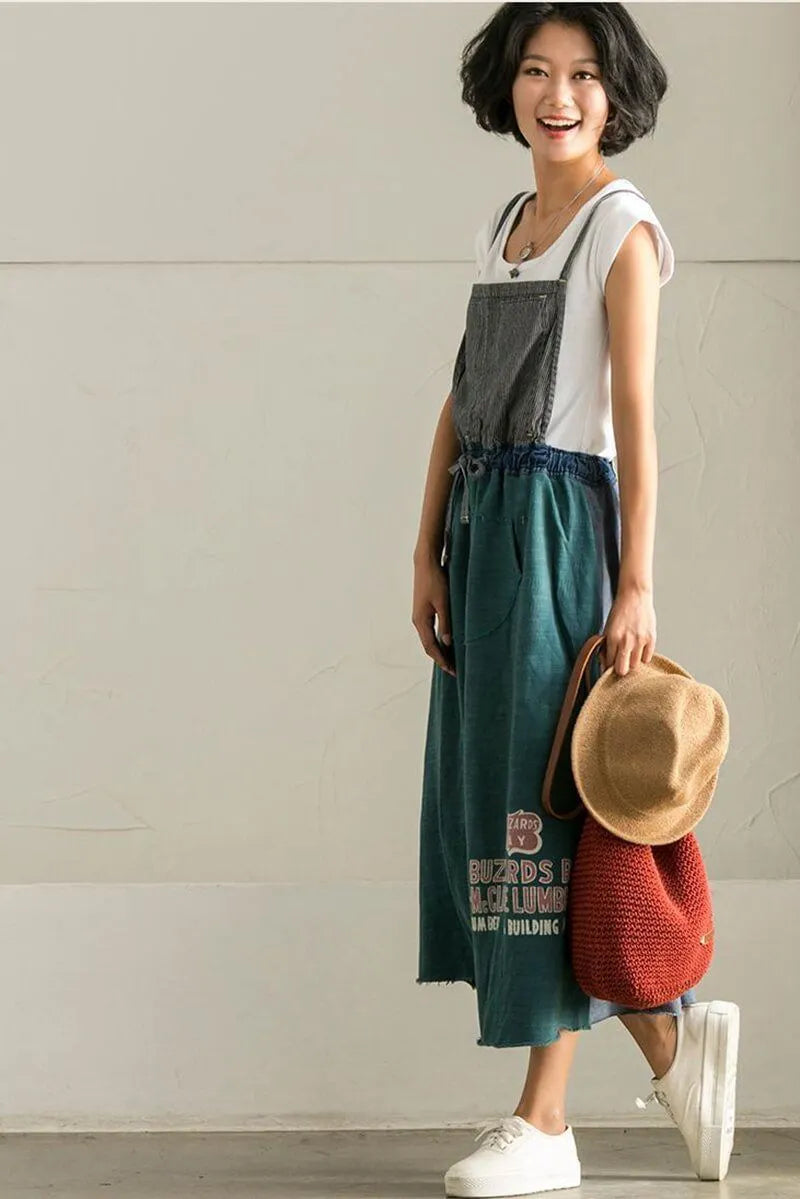 Korean Style Denim Suspender Skirt