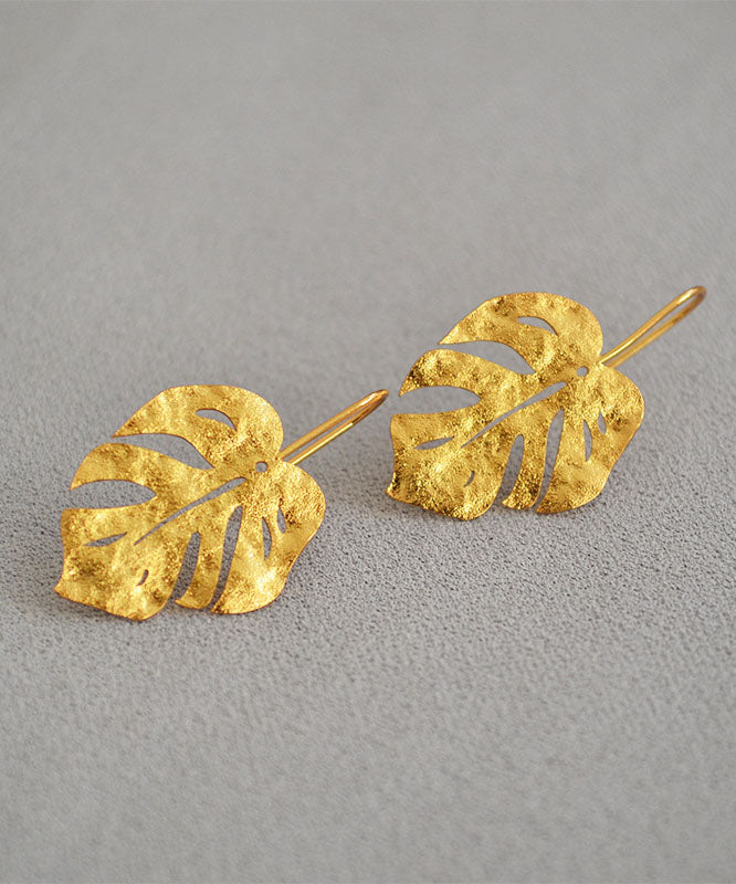Gold Leaf Shape 14k Gold Copper Stud Earrings