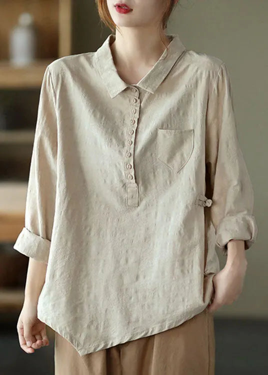 Black Button Asymmetrical Design Fall Shirt Long Sleeve