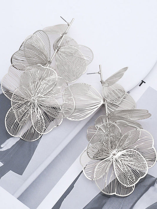 Color Three-dimensional Flower Drop Earrings