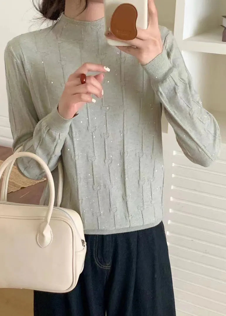 Pink Turtleneck Sequins Knit Sweaters Fall