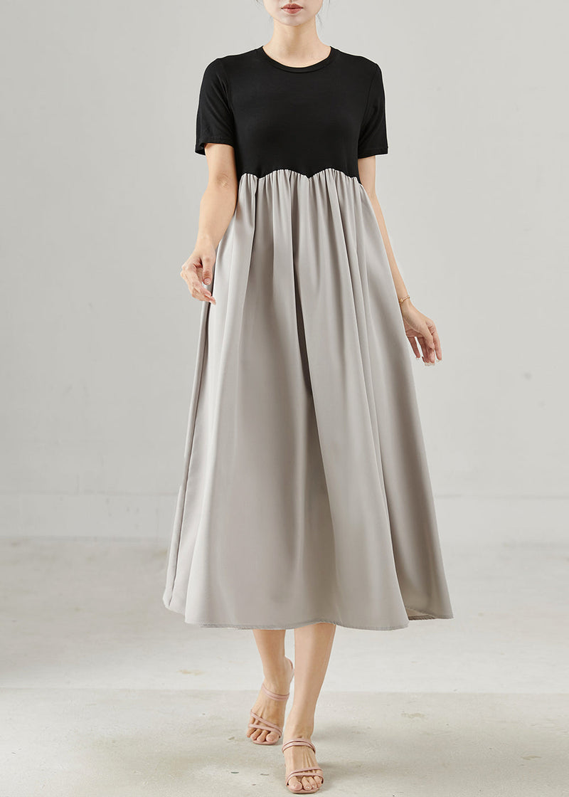 Colorblock O-neck Patchwork Cotton a Line Dresses Summer