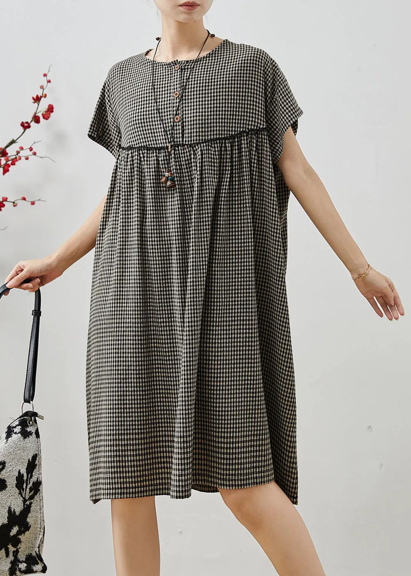 Grey Oversized Plaid Cotton Dress Summer
