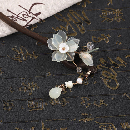 Ebony Jade Shell Magnolia Tassel Chinese Hairpin