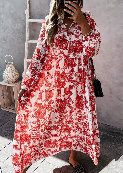 Green Print Exra Large Hem Cotton Holiday Dress Spring