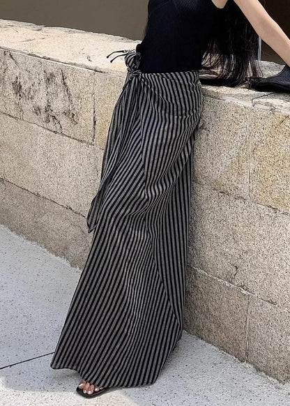 Art Striped Lace Up High Waist Cotton Skirt Summer