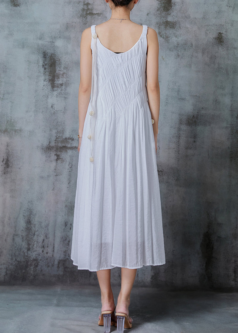 Art White Wrinkled Cotton Holiday Dresses Summer