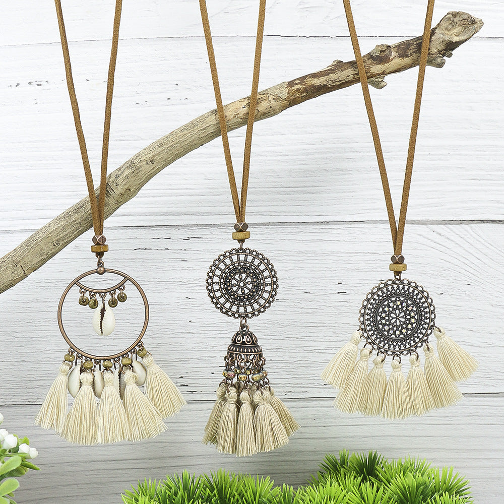 Style Tassel Flower Pendant Style Retro Necklace