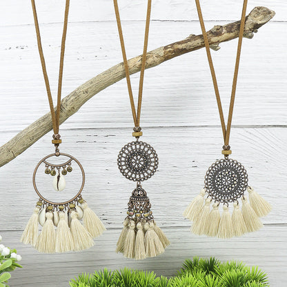 Style Tassel Flower Pendant Style Retro Necklace