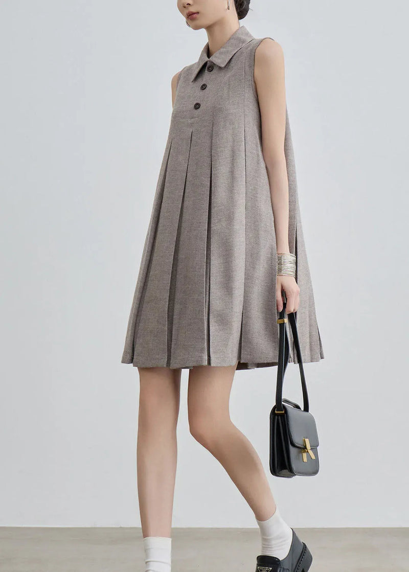 Unique Peter Pan Collar Wrinkled Cotton Mid Dresses Sleeveless