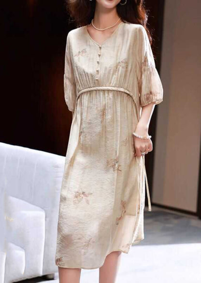 Apricot Print Patchwork Party Long Dress Summer