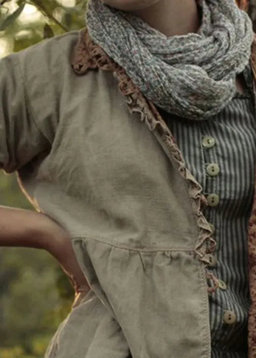 New Green Ruffled Cotton Coat Long Sleeve