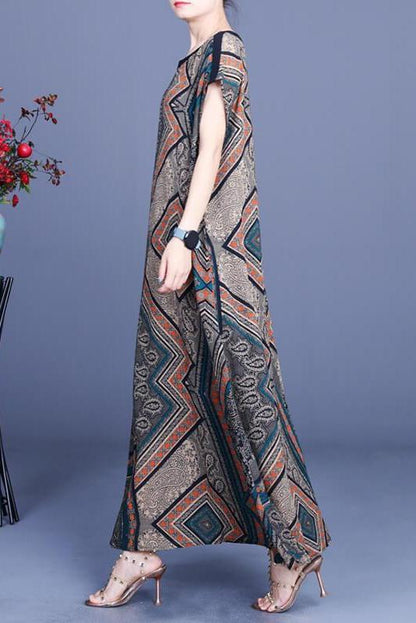 Geometric Print Pocket O Neck Maxi Dress