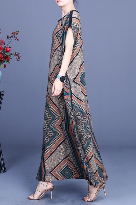 Geometric Print Pocket O Neck Maxi Dress
