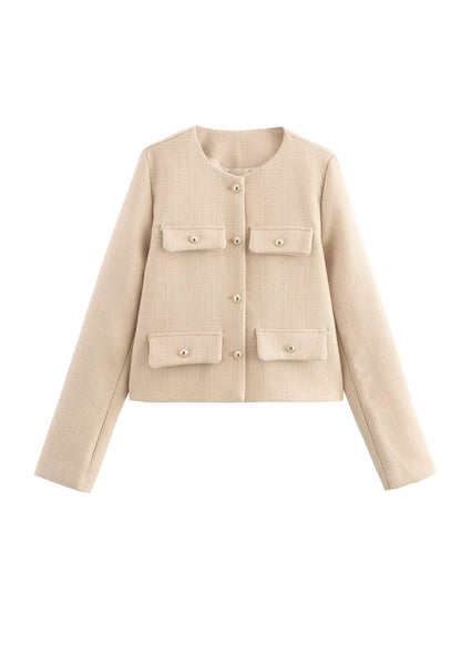 European and American Style Green O Neck Button Short Coat Spring