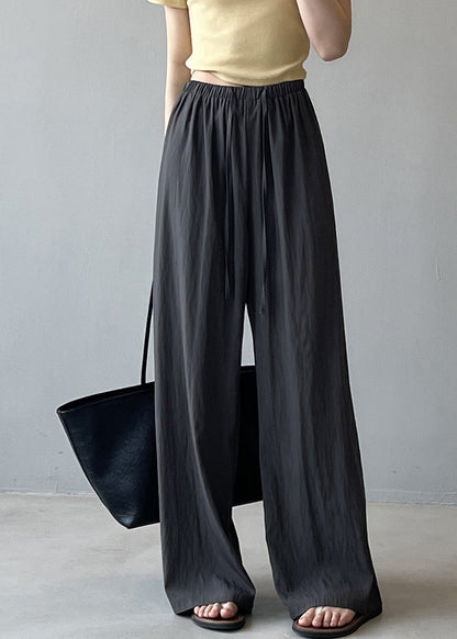 Beige Drawstring Draping Cotton Straight Pants Fall