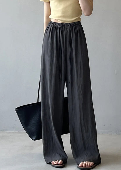 Beige Drawstring Draping Cotton Straight Pants Fall