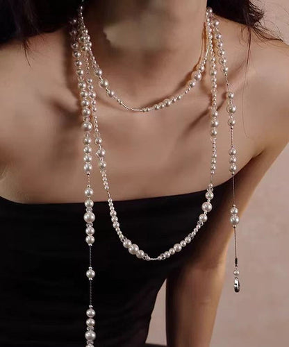 White Alloy Pearl Crystal Gratuated Bead Necklace
