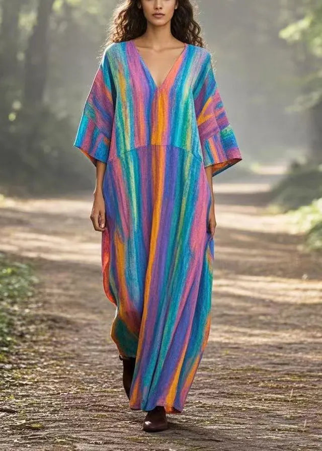 Rainbow Oversized Tie Dye Cotton Maxi Dresses Summer