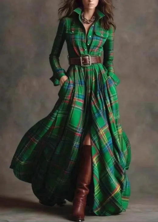 French Multi Plaid Peter Pan Collar Patchwork Cotton Dress Fall