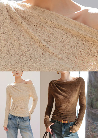 Coffee Hollow Out Knit T Shirts Long Sleeve