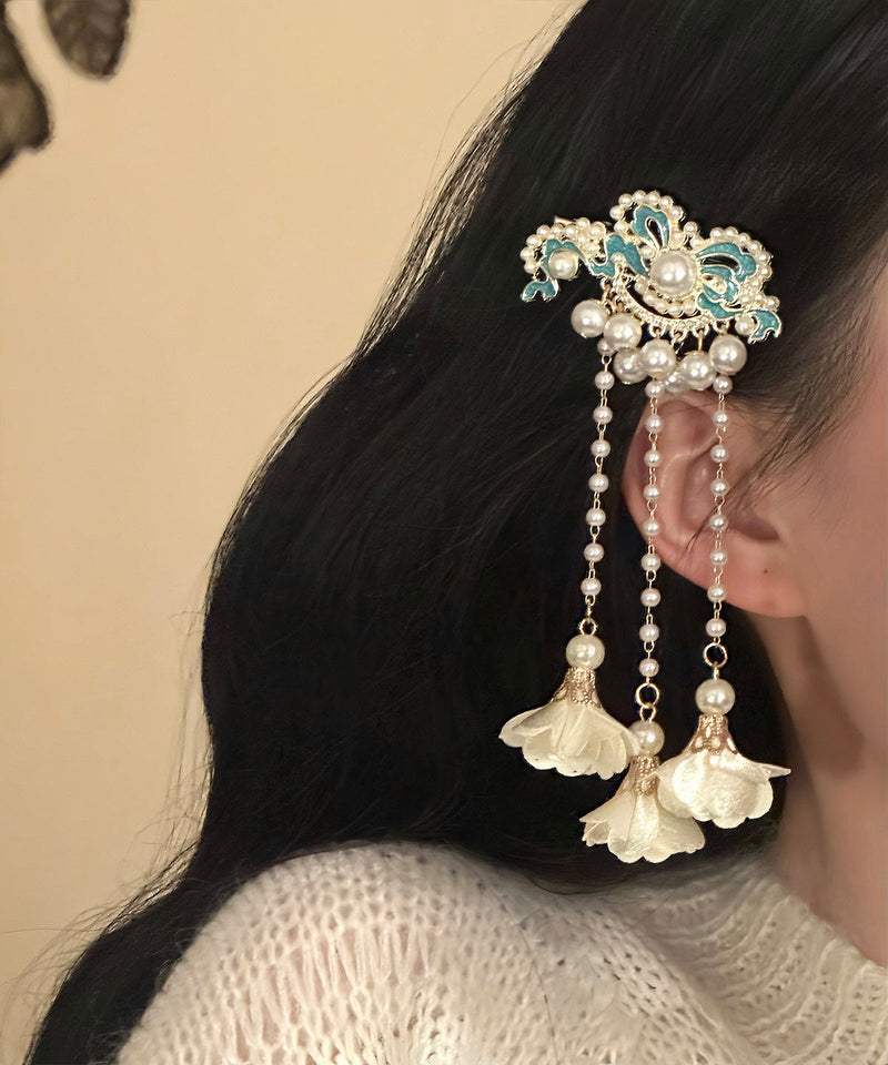Classy White Sterling Silver Overgild Enameling Tassel a Pair Hairpin