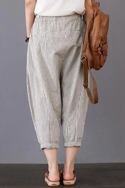 Loose Striped Cotton Linen Pants Trousers