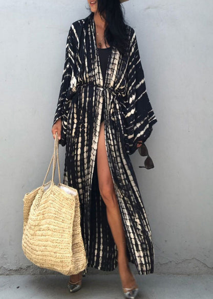 Khaki V Neck Print Cotton Loose Cardigan Summer
