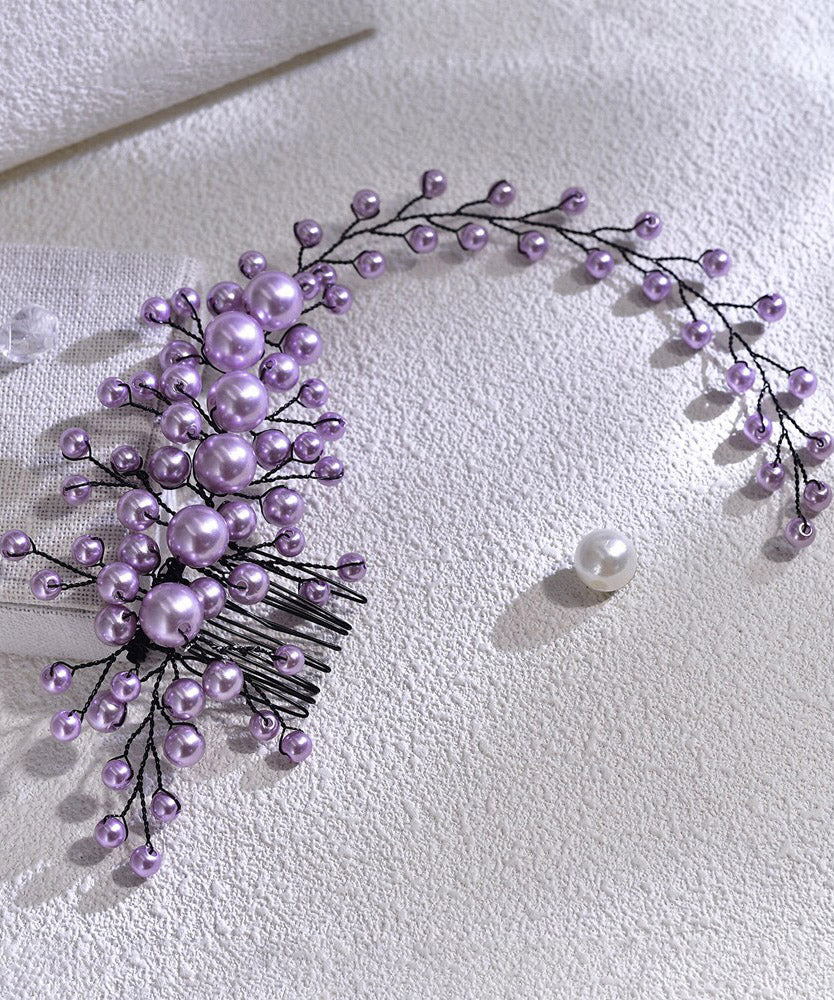 Fine Purple Weave Pearl Beadin Bride Hairpiece