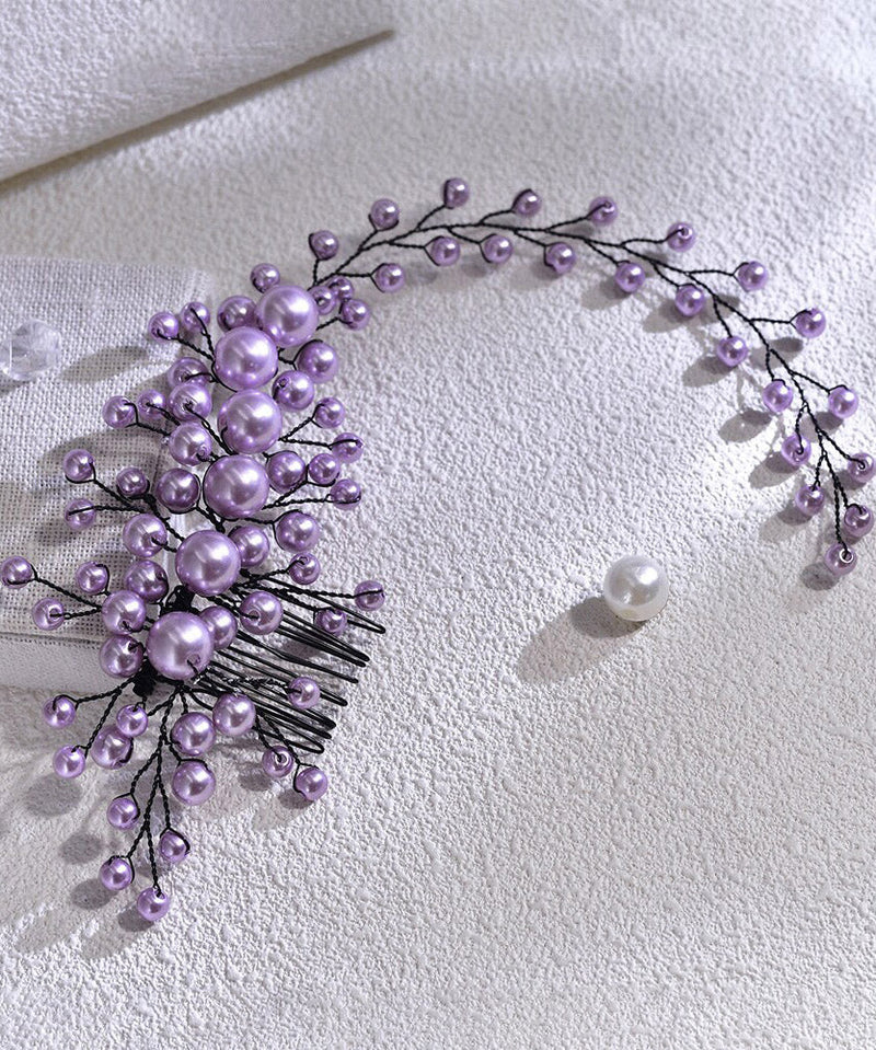 Fine Purple Weave Pearl Beadin Bride Hairpiece