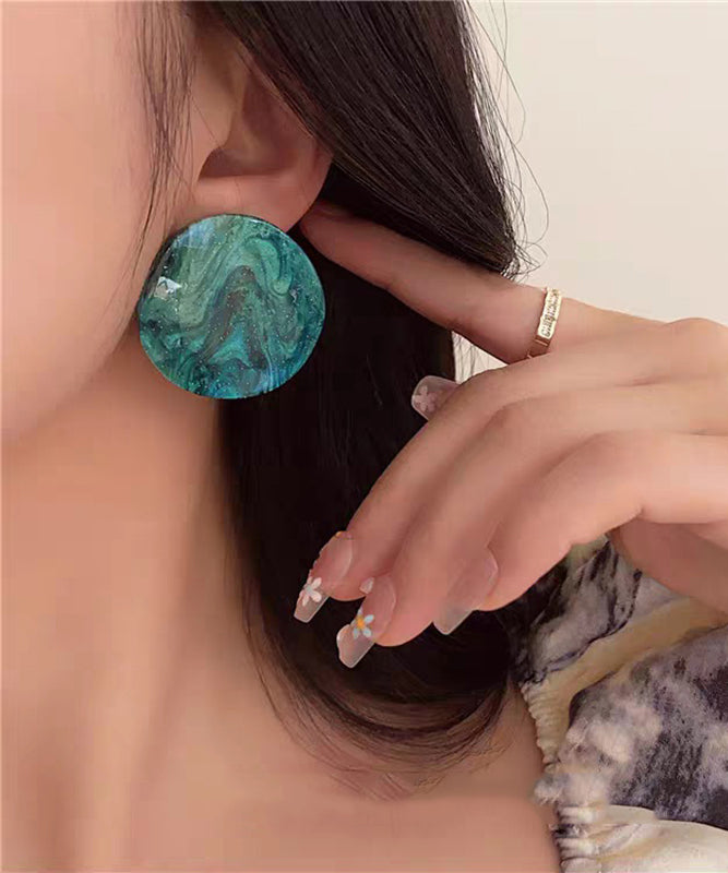 Blue Alloy Asymmetrical Resin Tie Dye Stud Earrings