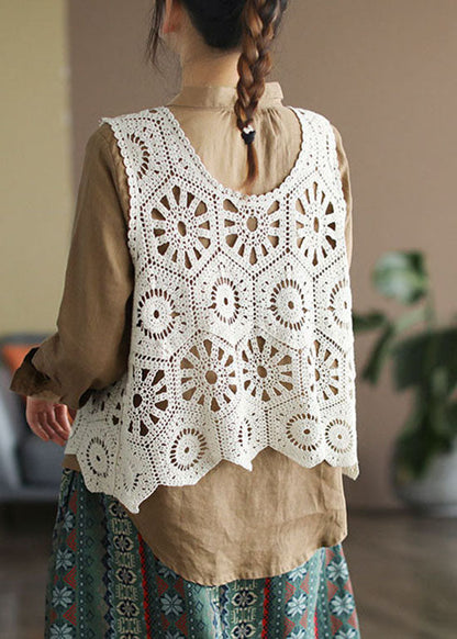 Beige Hollow Out Knit Vest Sleeveless