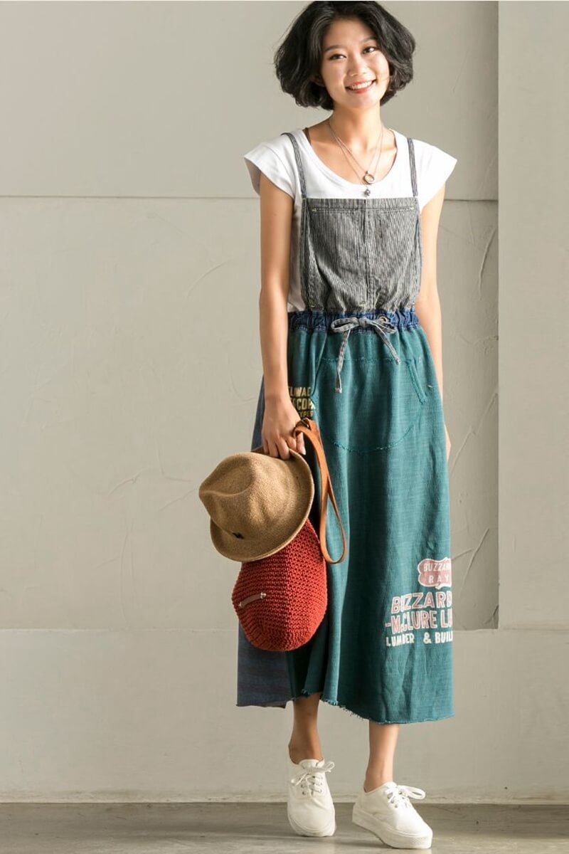 Korean Style Denim Suspender Skirt