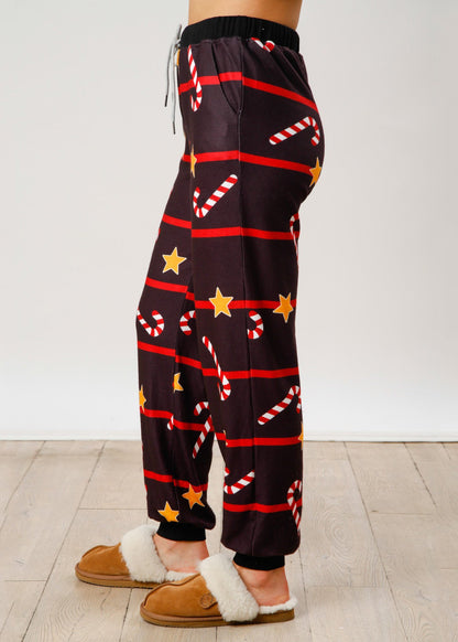 Red Print Tops and Pants Cotton Two Pieces Set Winter