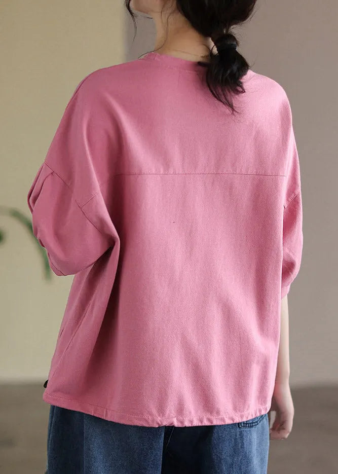 Vogue Pink O-neck Embroidered T Shirt Half Sleeve