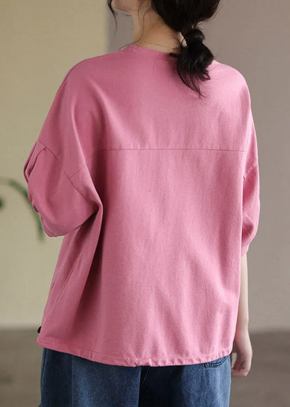 Vogue Pink O-neck Embroidered T Shirt Half Sleeve