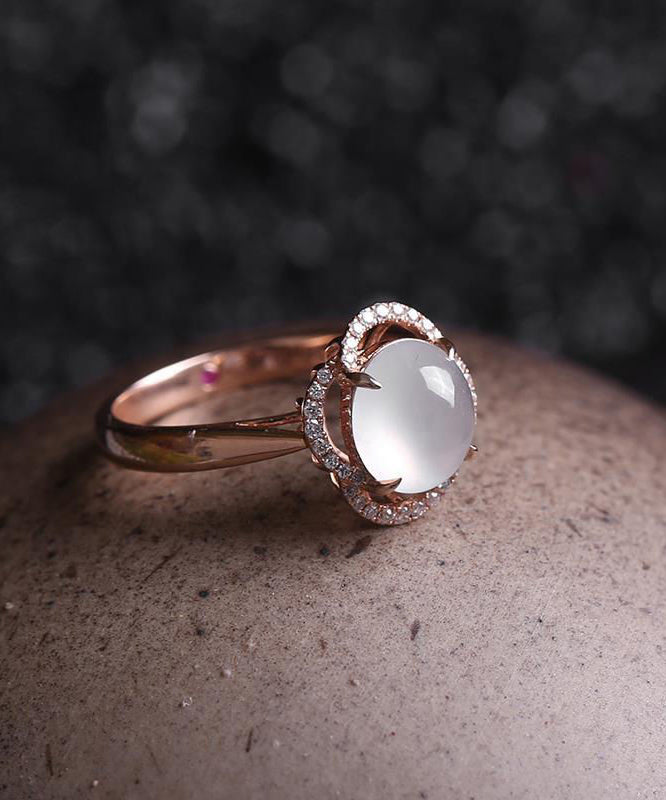 Diy Rose Sterling Silver Overgild Zircon Jade Rings