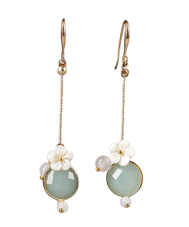 Diy Light Green Shell Flower Agate Coloured Glaze Drop Earrings